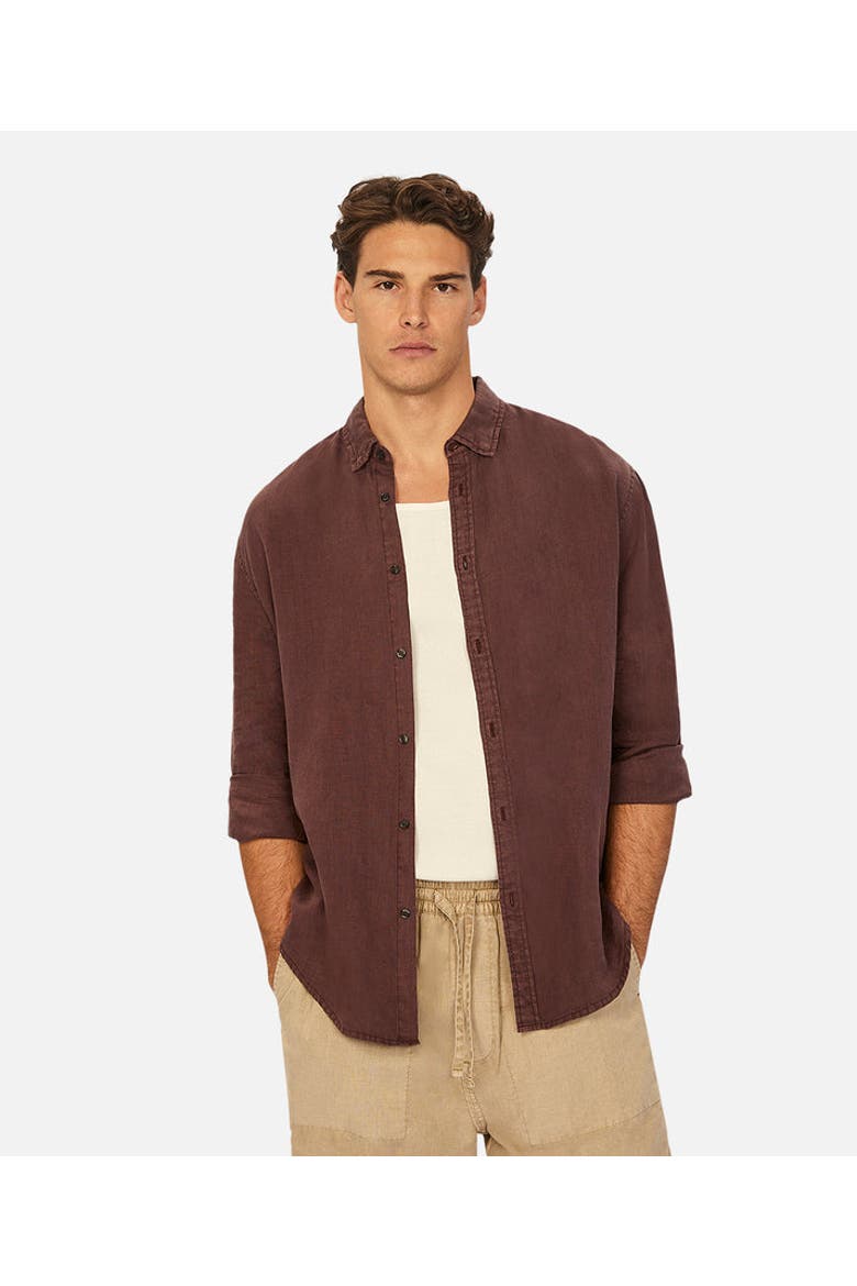 The Tennyson Linen Long Sleeve Shirt, Main, color, BORDEAUX