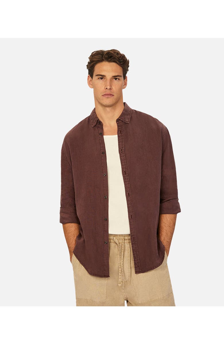 Industrie Australia The Tennyson Linen Long Sleeve Shirt, Main, color, Bordeaux