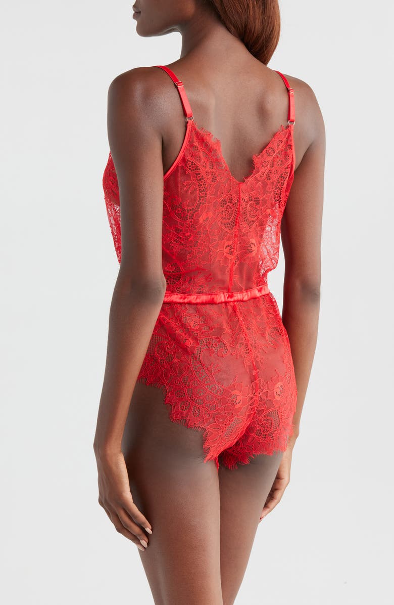 KILO BRAVA Drawstring Waist Eyelash Lace Teddy, Alternate, color, 