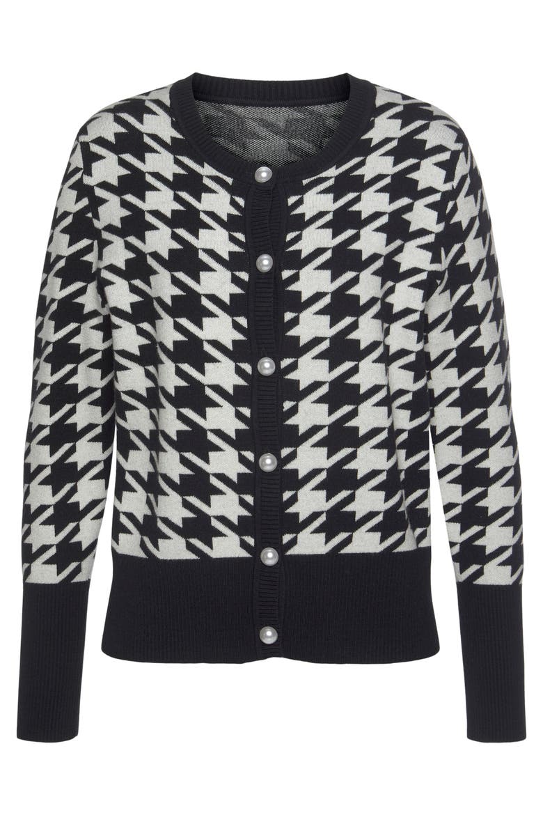 Pearl Button Houndstooth Cardigan, Alternate, color, Black Patterned