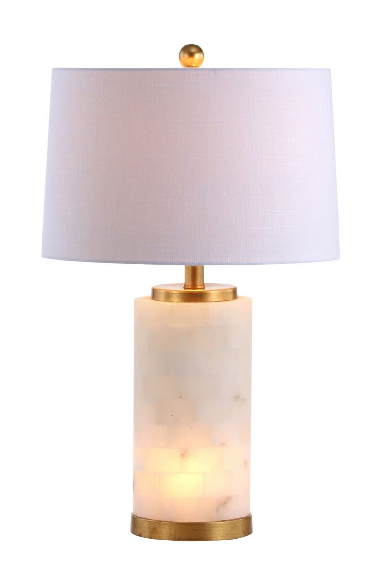 JONATHAN Y Eliza 25.5" Alabaster LED Table Lamp, White/Gold Leaf, Main, color,