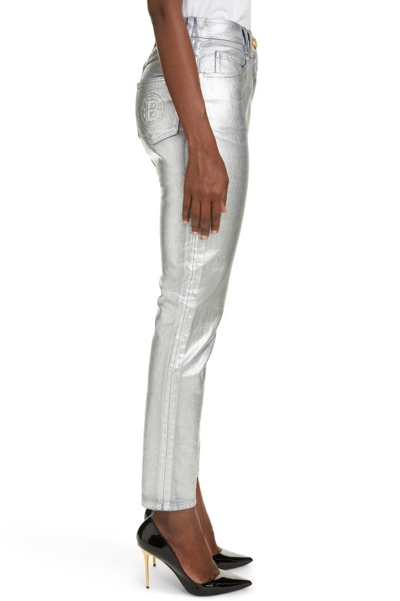 Metallic High Waist Slim Fit Jeans, Alternate, color, 9KA ARGENT