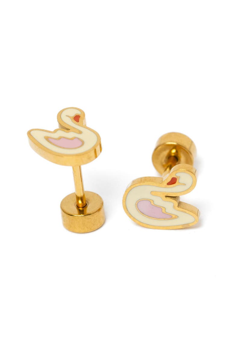 Swan Stud Earrings, Main, color, White