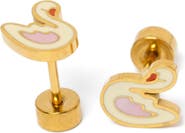 Pip Pop Girls' Swan Flatback Stud Hypoallergenic Earrings