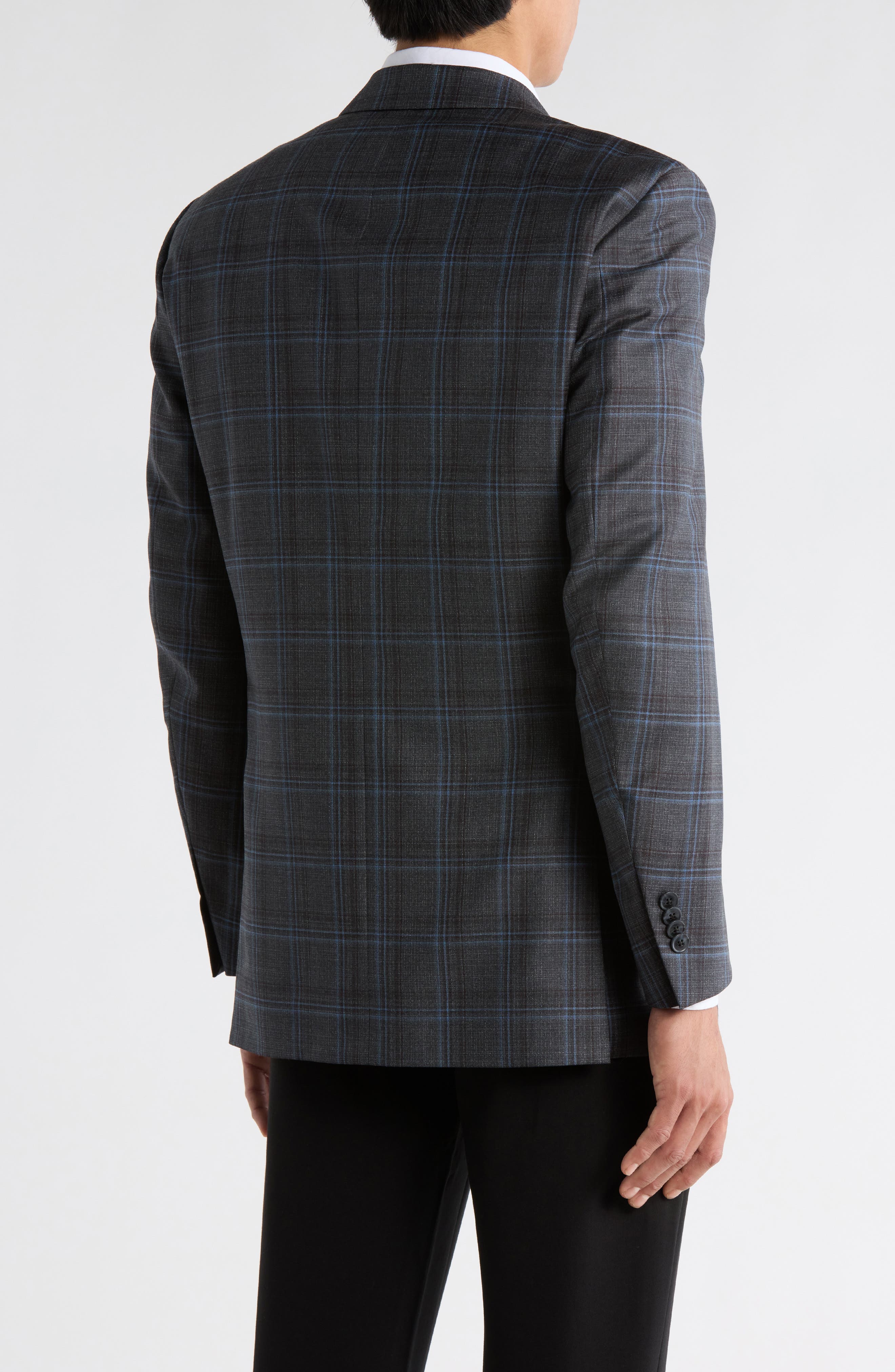 Charcoal Plaid Notch Lapel Wool Sport Coat - image 2