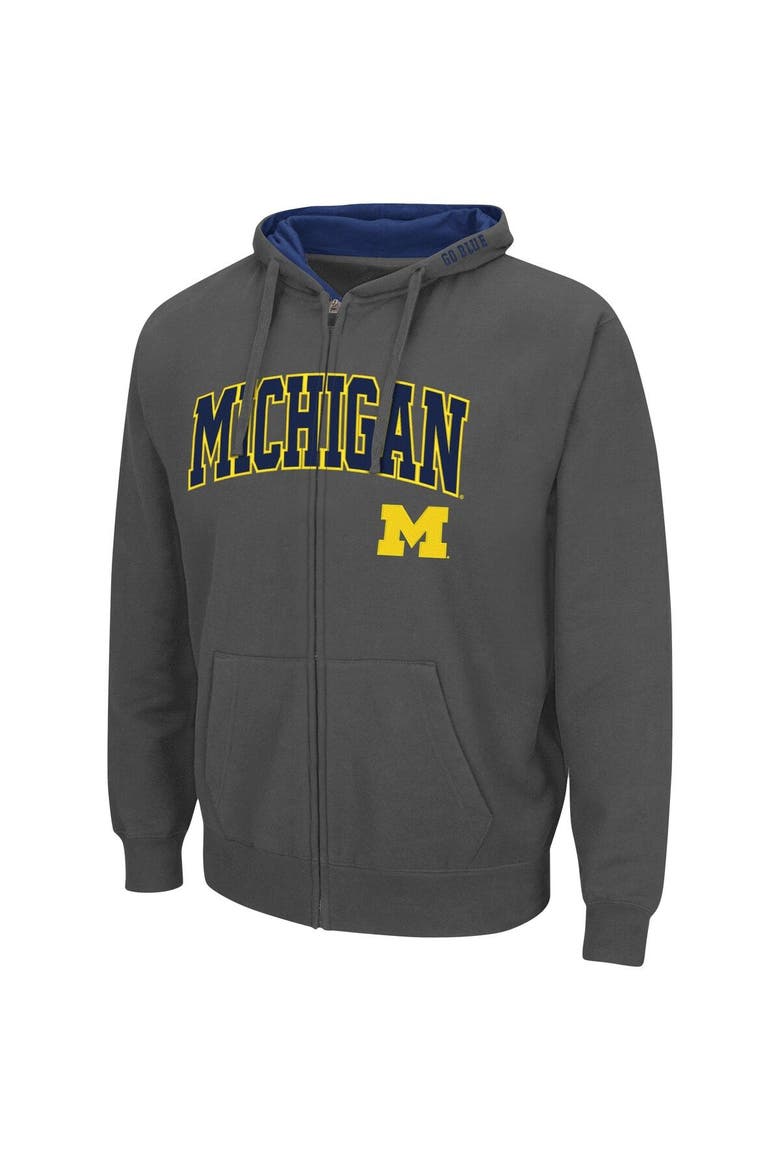 Men's Colosseum Charcoal Michigan Wolverines Arch & Logo 3.0 Full-Zip Hoodie, Alternate, color, Charcoal