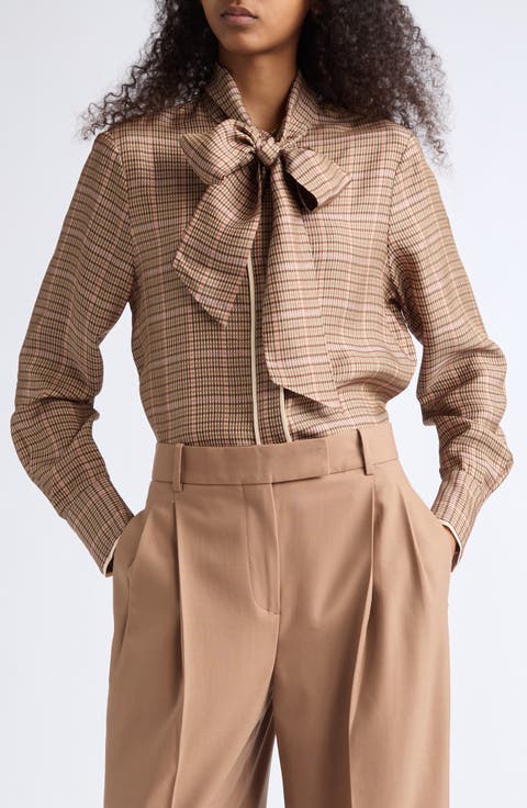 Minnie Plaid Tie Neck Shirt