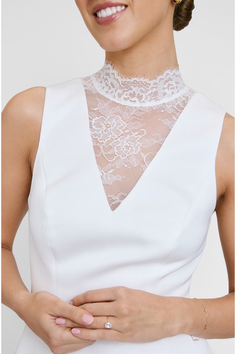 Lace High Neck A-line Mini Dress, Alternate, color, White