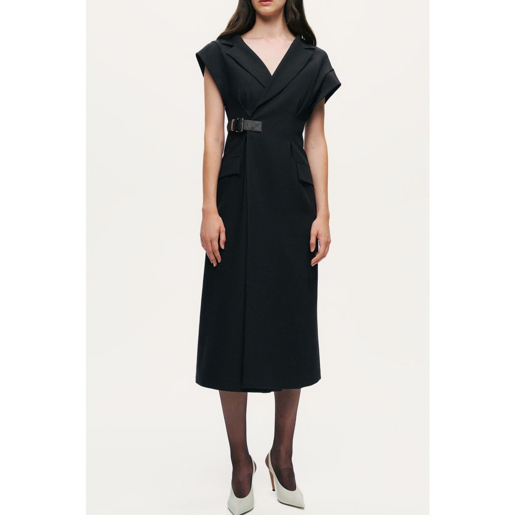Nocturne Tailored Buckle-wrap Midi Dress In Black