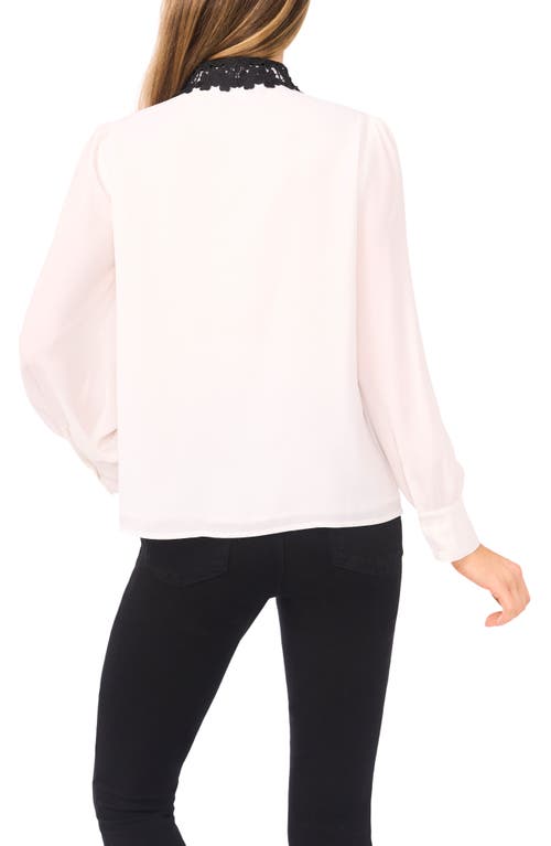 Cece Embroidered Floral Lace Collar Georgette Button-up Shirt In White