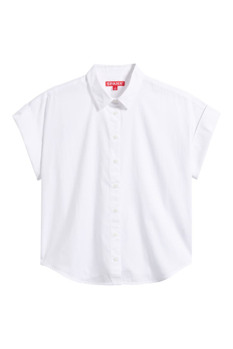 Oversize Short Sleeve Cotton Button-Up Shirt, Alternate, color, CLASSIC WHITE