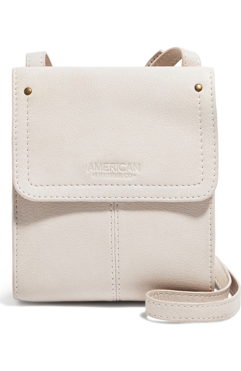 AMERICAN LEATHER CO. Kansas Foldover Crossbody Bag, Main, color, Stone Smooth