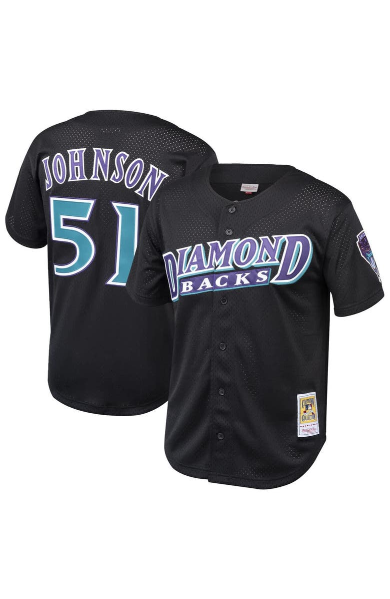 Mitchell & Ness Men's Mitchell & Ness Randy Johnson Black Arizona Diamondbacks Cooperstown Collection Mesh Batting Practice Button-Up Jersey, Main, color, 