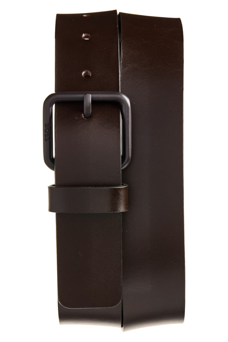 Jybb Leather Belt, Main, color, DARK BRN