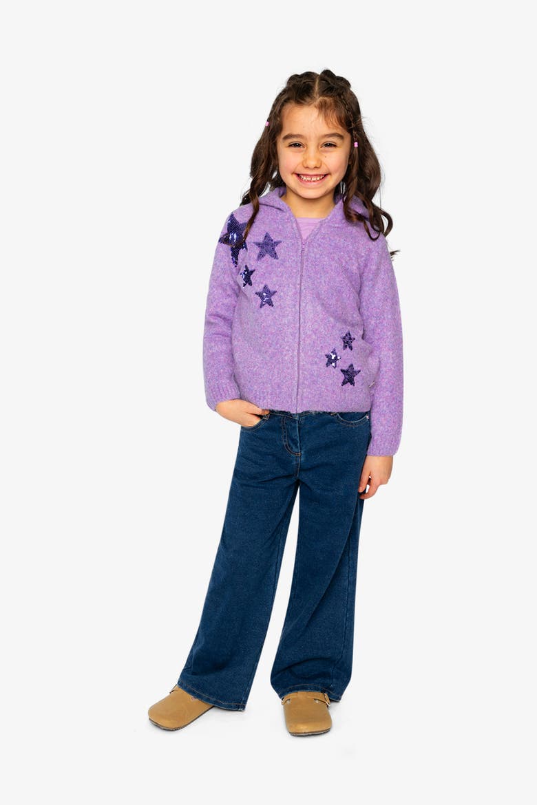 Hooded Zip Star Detail Knitted Cardigan, Alternate, color, Violet