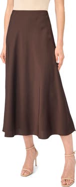 CeCe Bias Cut Satin Midi Skirt