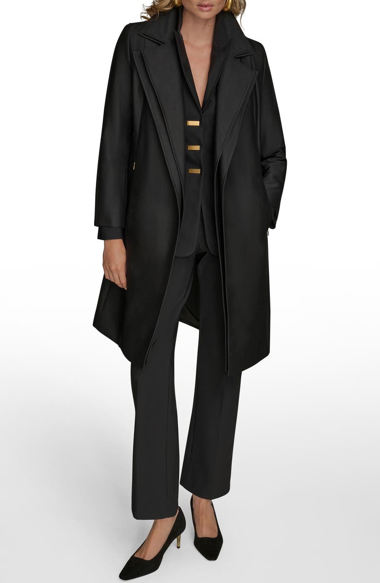 Donna Karan New York Double Collar Cotton Blend Trench Coat, Alternate, color, Black