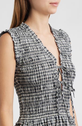 Adine Check Seersucker Midi Sundress