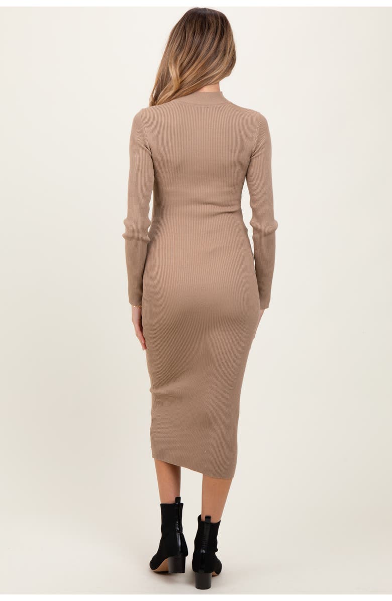 PinkBlush Mock Neck Fitted Ribbed Knit Midi Dress, Alternate, color, Taupe