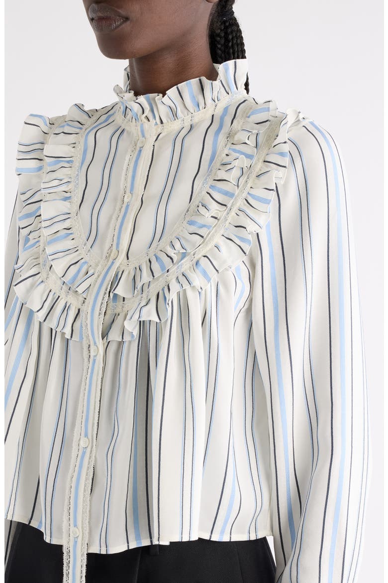 Ruffle Striped Silk Blend Shirt, Alternate, color, WHITE - BLUE