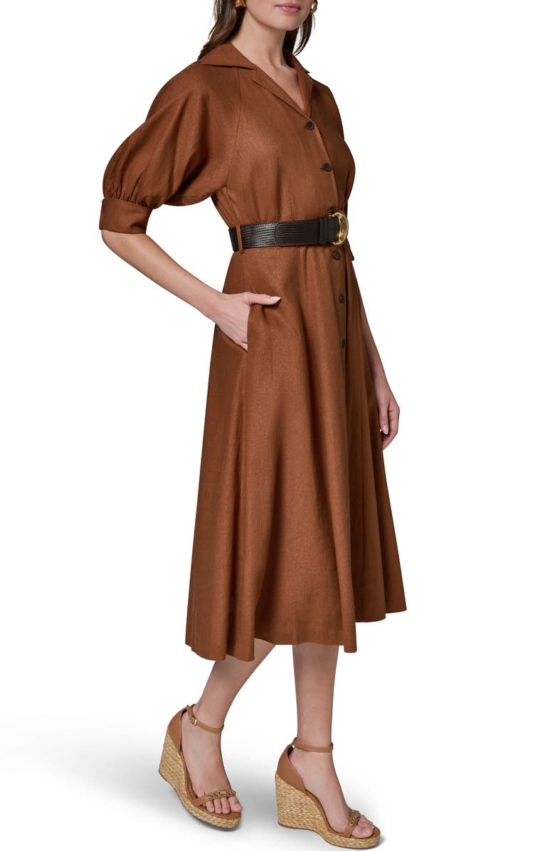 Donna Karan New York Linen Blend Midi Shirtdress, Alternate, color, Cognac