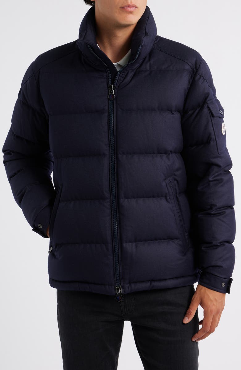 Moncler Montgenevre Virgin Wool Flannel Down Puffer Jacket, Alternate, color, Navy