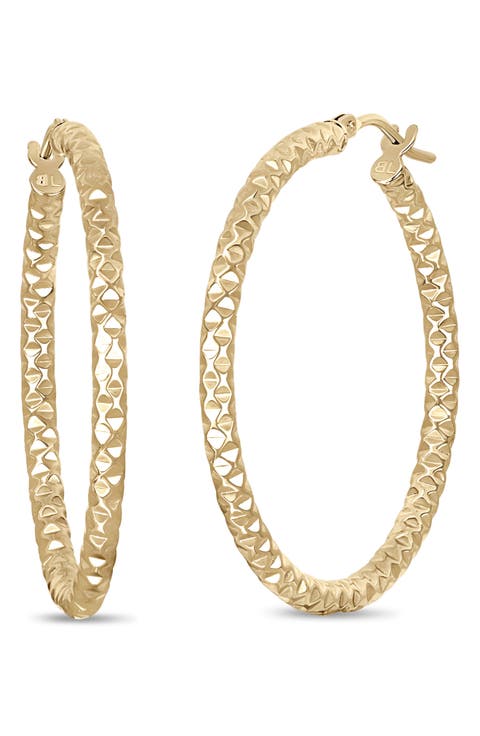 14K Gold Textured Hoop Earrings
