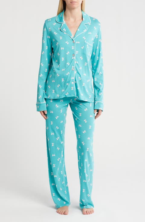 Notch Collar Cotton Blend Pajamas