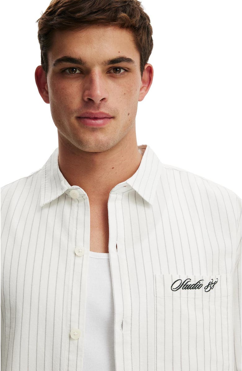 Cotton On Men's Bedford Long Sleeve Shirt, Alternate, color, White Stripe Emb