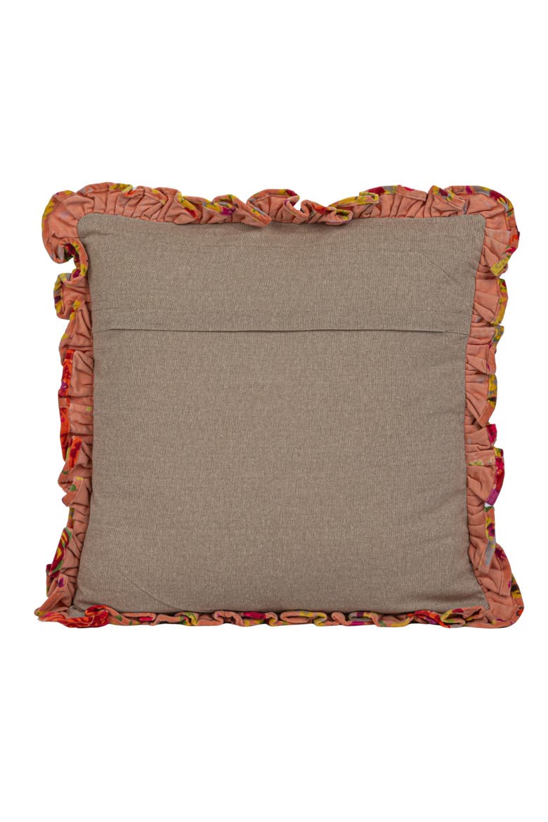 Cotton Velvet Printed Pillow with Floral Pattern, Chambray Back and Ruffle, Multicolor, Alternate, color, Multicolor