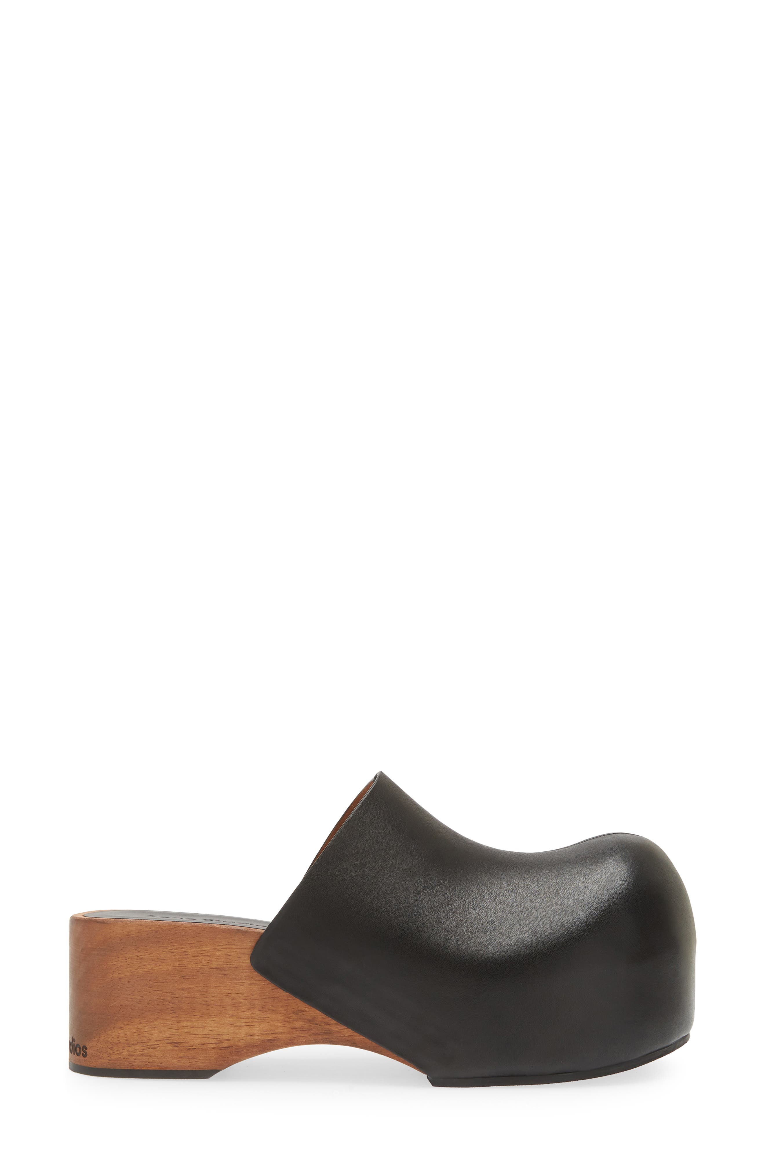 Round Toe Leather Clog, Alternate, color, BLACK