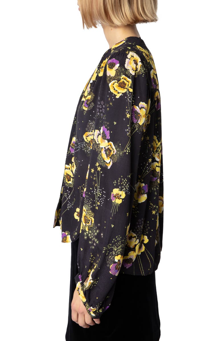 Zadig & Voltaire Turin Yoko Floral Diamanté Crepe Button-Up Shirt, Alternate, color, 