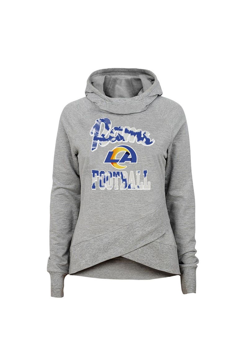 Girls Youth Heathered Gray Los Angeles Rams Dye Hard Fan Funnel Neck Pullover Hoodie, Main, color, Heather Gray