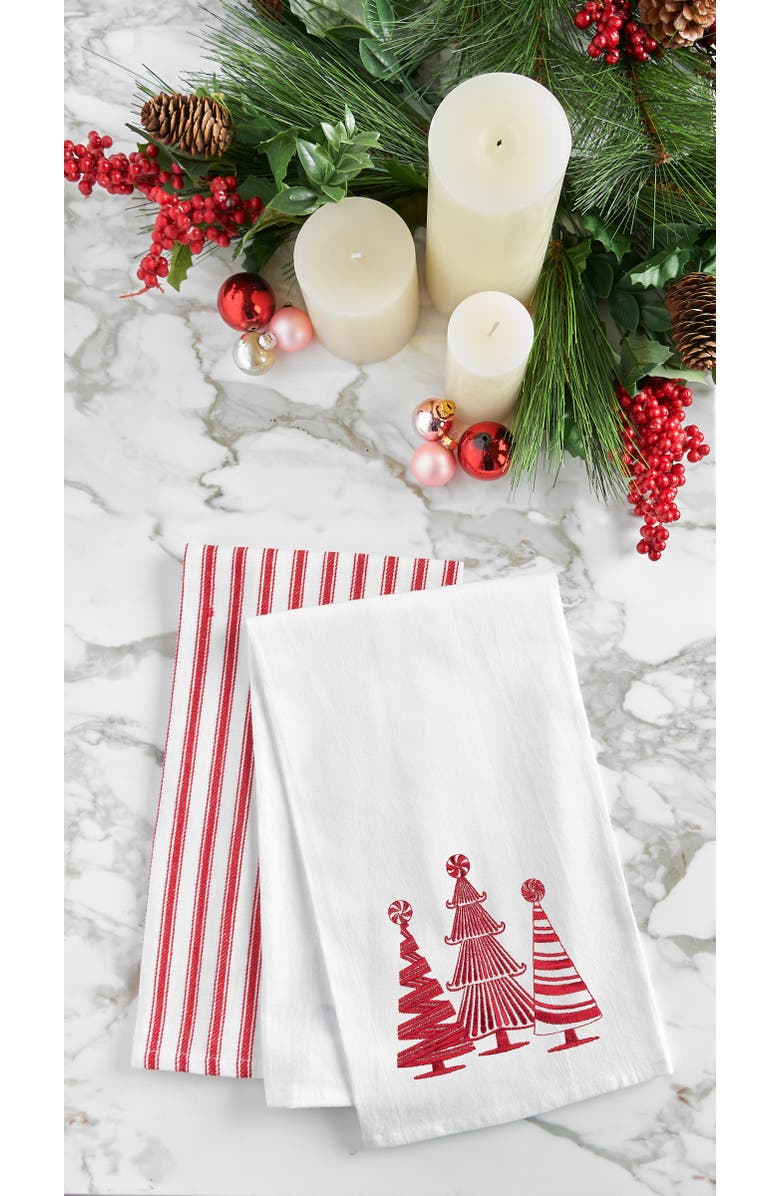 C&F Home Peppermint Forest Christmas Embroidered 100% Cotton Flour Sack Dishtowel, Alternate, color, White