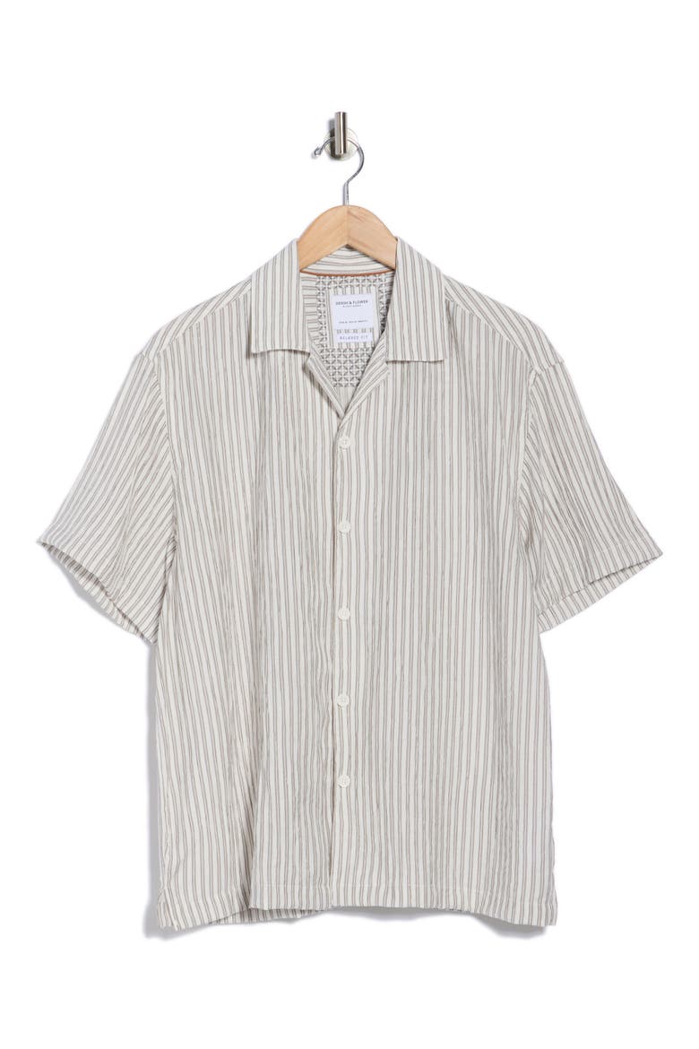 Stripe Print Relaxed Fit Camp Shirt, Alternate, color, OFF WHITE