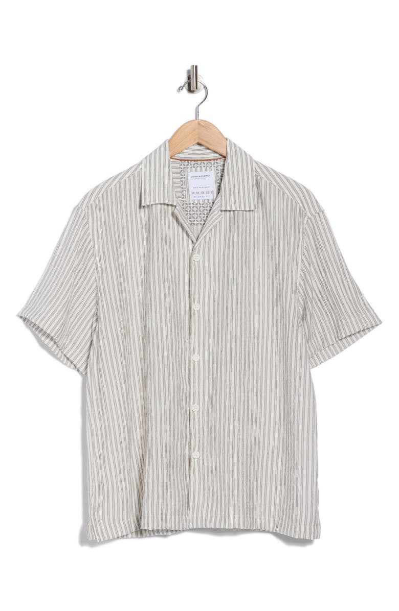 DENIM AND FLOWER Stripe Print Relaxed Fit Camp Shirt, Alternate, color, Off White