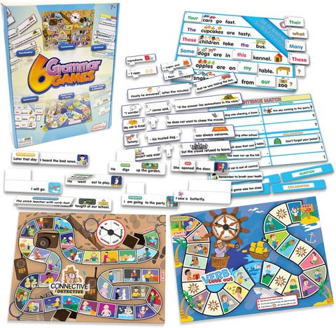 6 Grammar Games, Language Arts Board Game for Ages 7-9, Grade 2-3