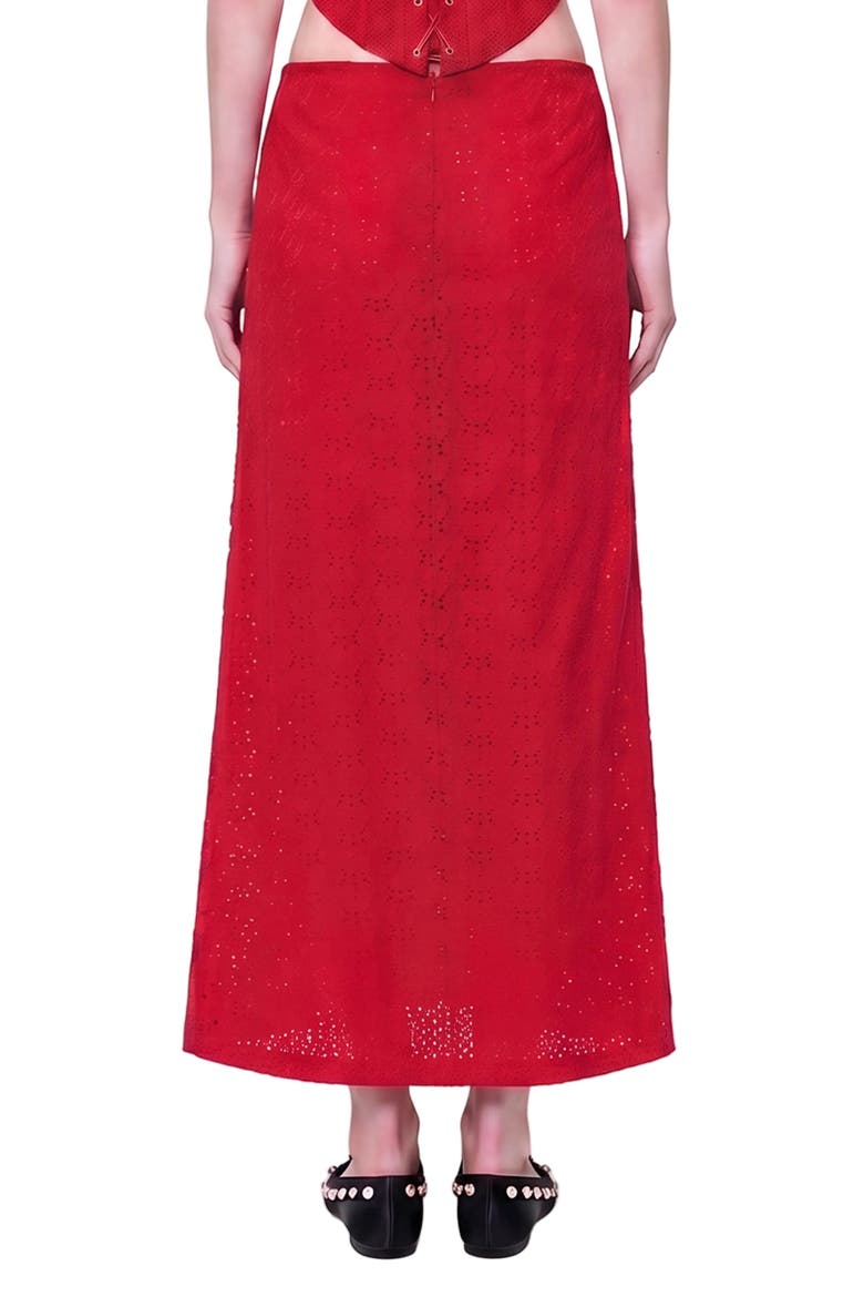 The Broderie Anglaise Edit Embroidered Midi Skirt With Side Slit And Ribbon Tie, Alternate, color, Red