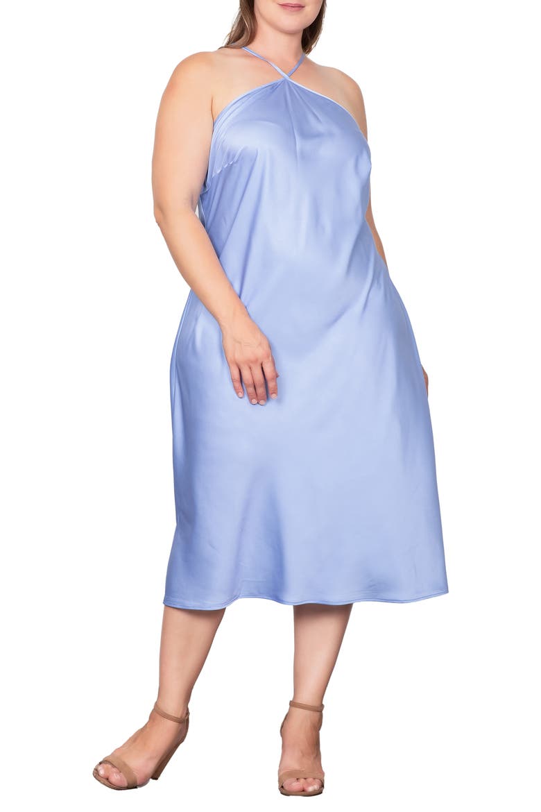 Satin Midi Dress, Alternate, color, GLACIAL BLUE