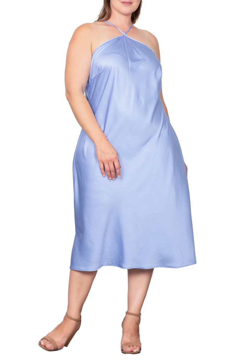 Standards & Practices Satin Midi Dress, Alternate, color, Glacial Blue