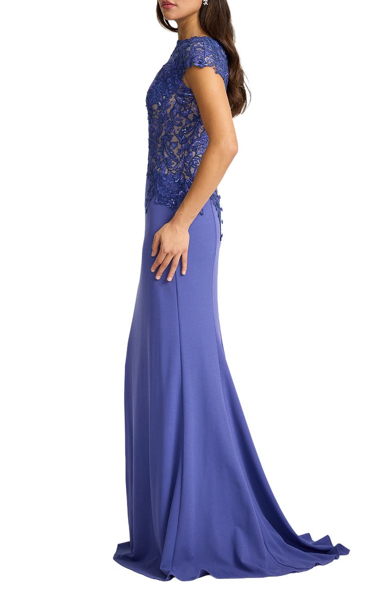 Tadashi Shoji Embroidered Detail Cotton Blend Body-Con Gown, Alternate, color, Violet/ Nude