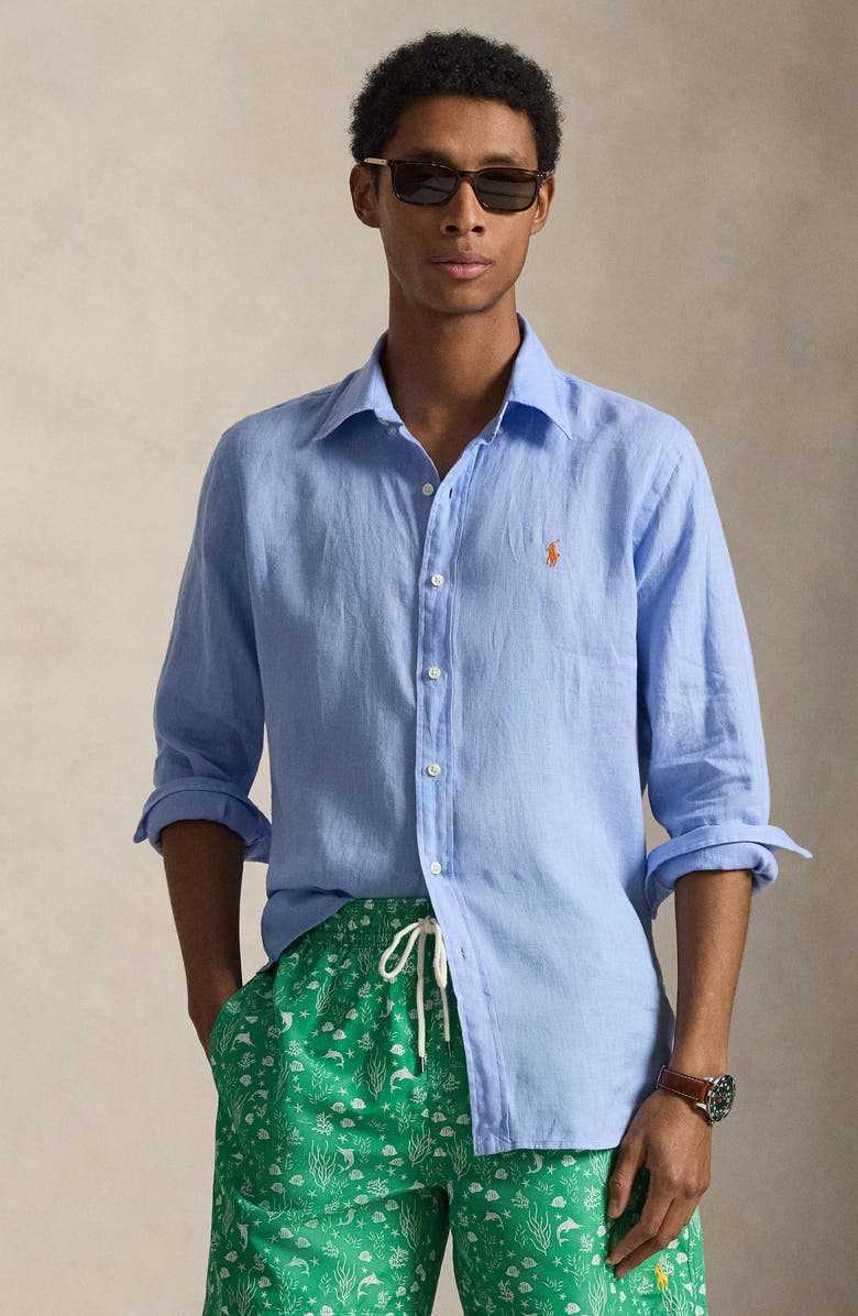 Polo Ralph Lauren Classic Fit Linen Button-Down Shirt, Alternate, color, Austin Blue