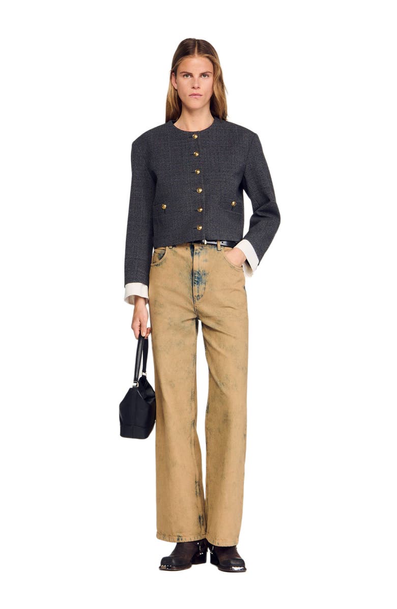 SANDRO Rhinestone tailored jacket, Alternate, color, Grey / Brown