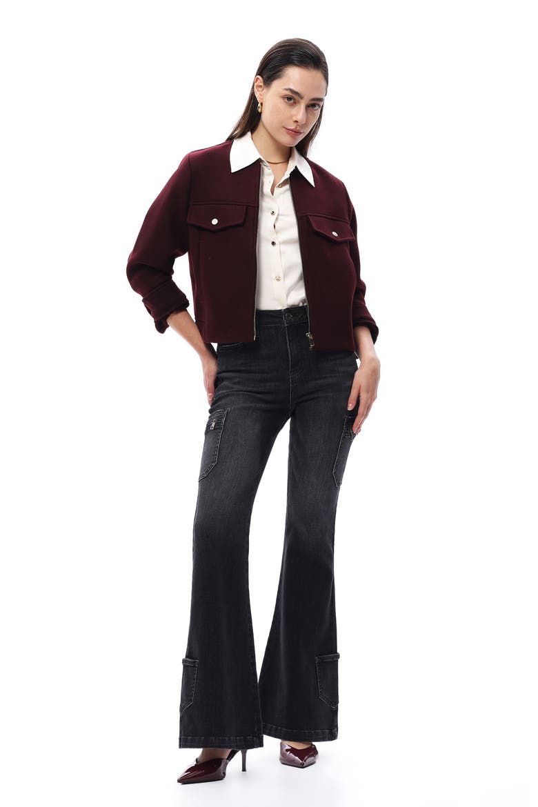 High Waist Flare Cargo Jeans, Alternate, color, BLACK