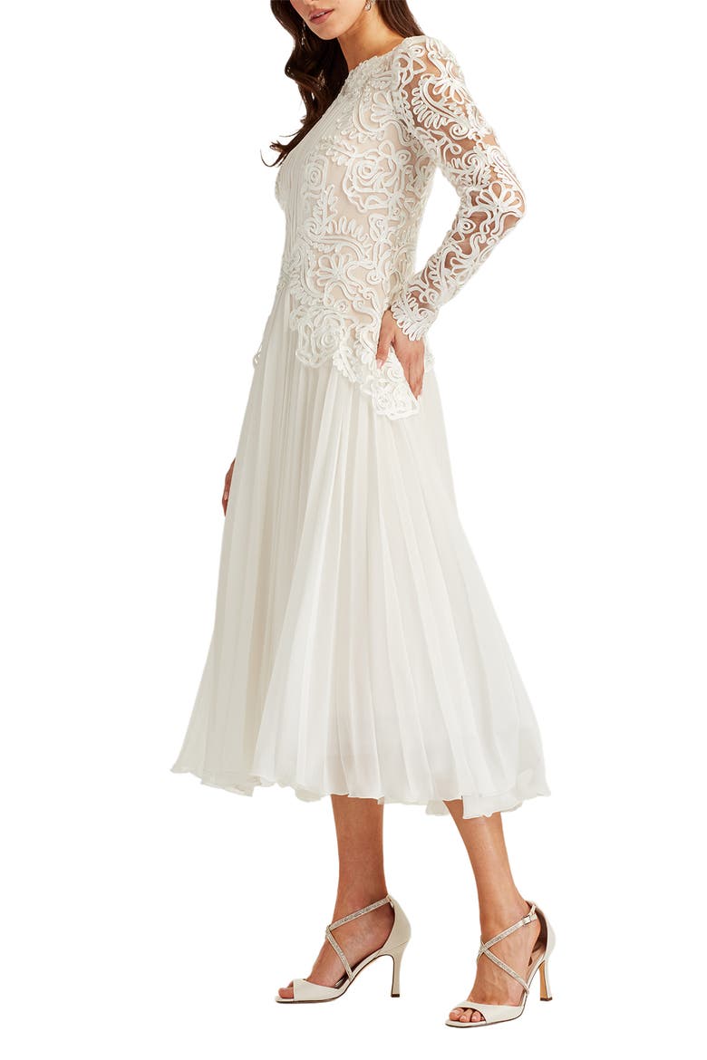 Long-Sleeve Ribbon Chiffon Midi Dress, Alternate, color, IVORY/ PETAL