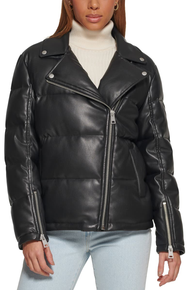 Levi's<sup>®</sup> Faux Leather Moto Puffer Jacket, Main, color,