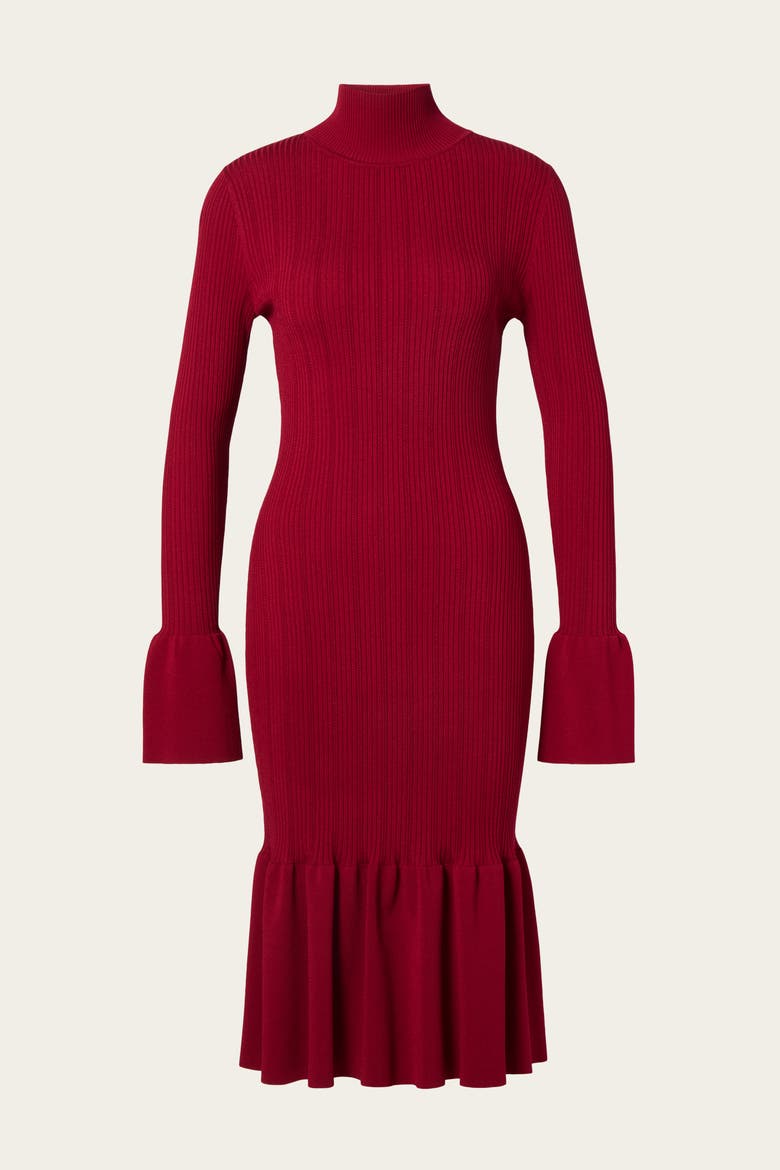 Amalia High Neck Knitted Midi Dress, Alternate, color, Deep Red