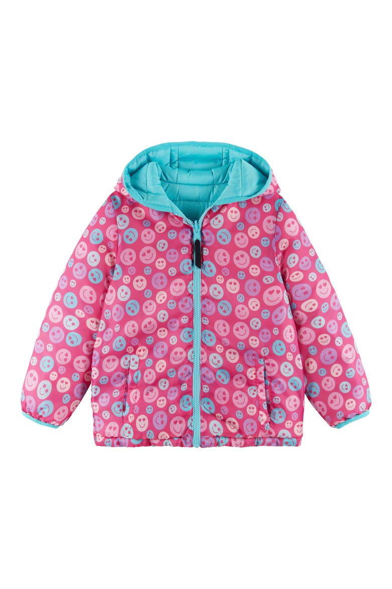 Kids' Reversible Puffer Jacket, Main, color, PINK SMILEY