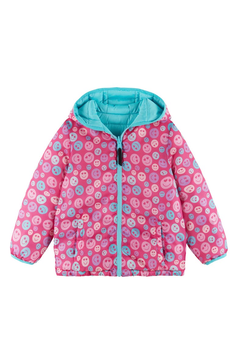 Andy & Evan Kids' Reversible Puffer Jacket, Main, color, Pink Smiley