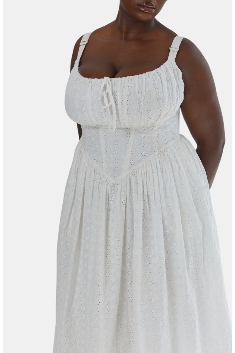 Marie Fuller Bust Embroidered Cotton Midi Corset Dress, Alternate, color, Ivory